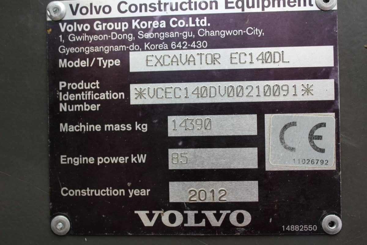 Volvo EC140 DL / 2012 / 4600üó / Klíma / Kalapácskör / Gyorscsatlakozó / Lízing akár 20% -tól 0% áfával
