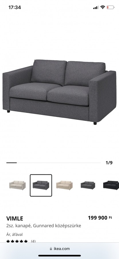 Ikea Vimle 2 személyes középszürke kanapé