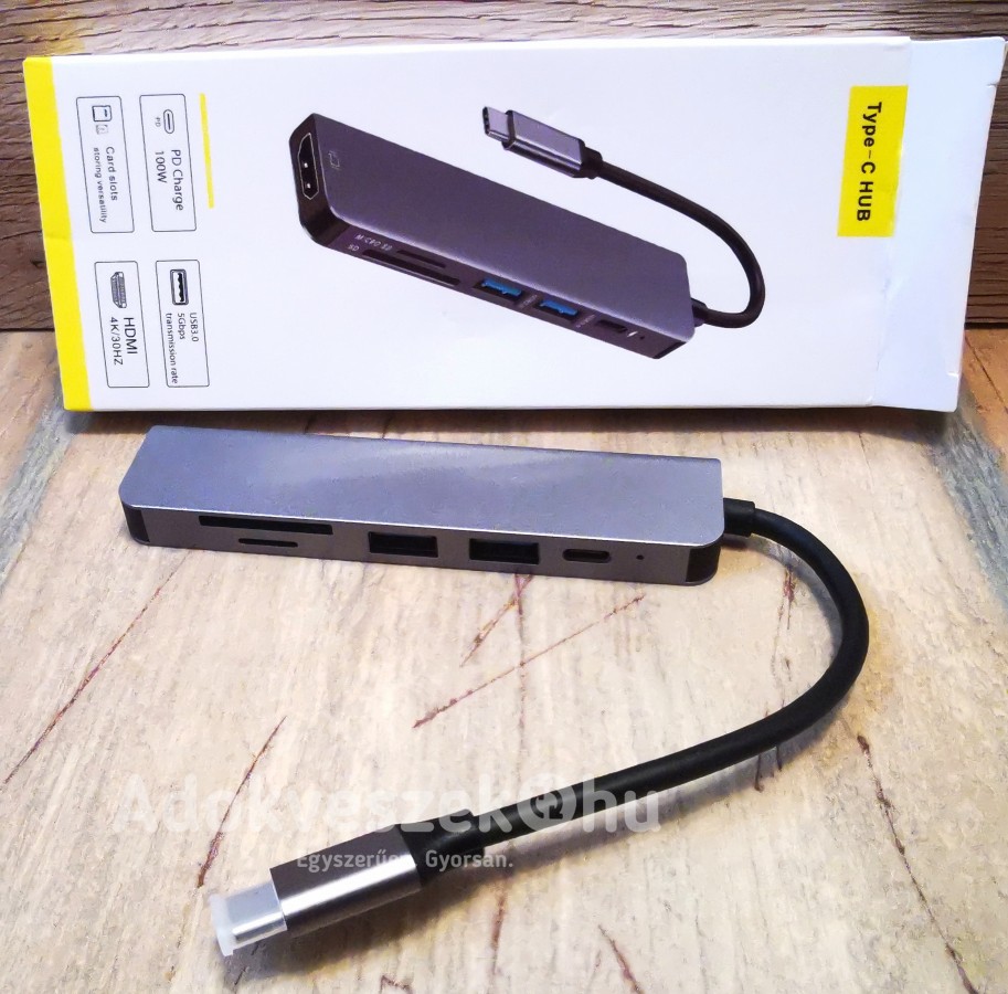 Új, Bakeey® 6-in-1 USB-C Hub(HDMI 4K, 100 W-os PD töltés)