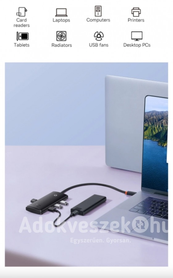 Új, Baseus® Lite Sorozat Hub 4 az 1-ben USB - 4x USB 3.0, 1m (fekete)