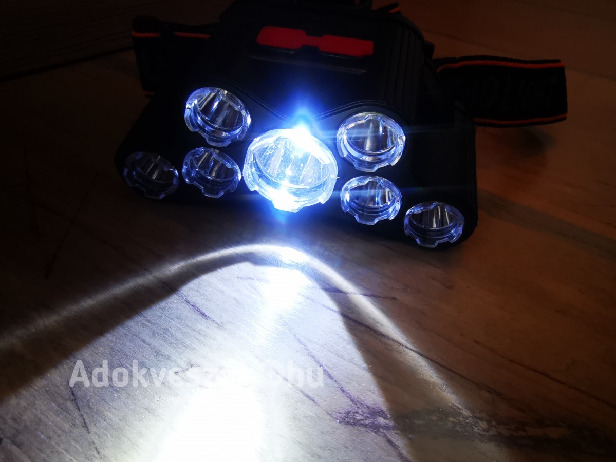 Új, 7 LED-es újratölthető, vízálló, 4 módban állítható fejlámpa kempingezéshez, futáshoz, horgászathoz