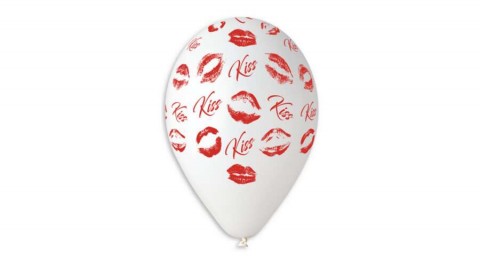 30 cm-es Kiss csókos száj mintás fehér gumi léggömb - 100 db /...
