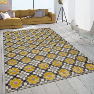 Bel- és kültéri szőnyeg mozaik minta sárga bézs, 200×290-es...