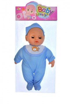 Csecsemő baba, kopasz, 28 cm, puha testű, csipogós, alvós szemű,...