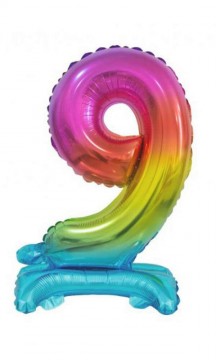 Rainbow, Színes mini 9-es szám fólia lufi talppal 38 cm