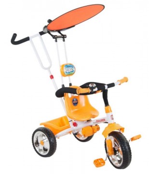 Szülőkormányos narancssárga fedeles tricikli