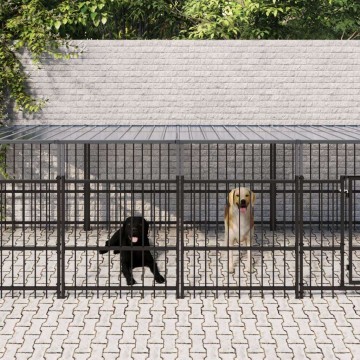 vidaXL acél kültéri kutyakennel tetővel 16,89 m²