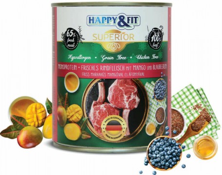 Happy&Fit Superior 100% Fresh beef with mango and cranberry 800 g