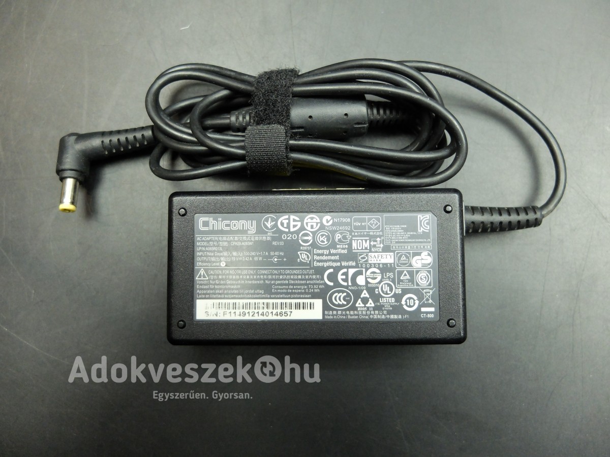 Chicony ACER Aspire laptop töltő 19V 65W Eredeti CPA09-A065N1 PA-1650-02