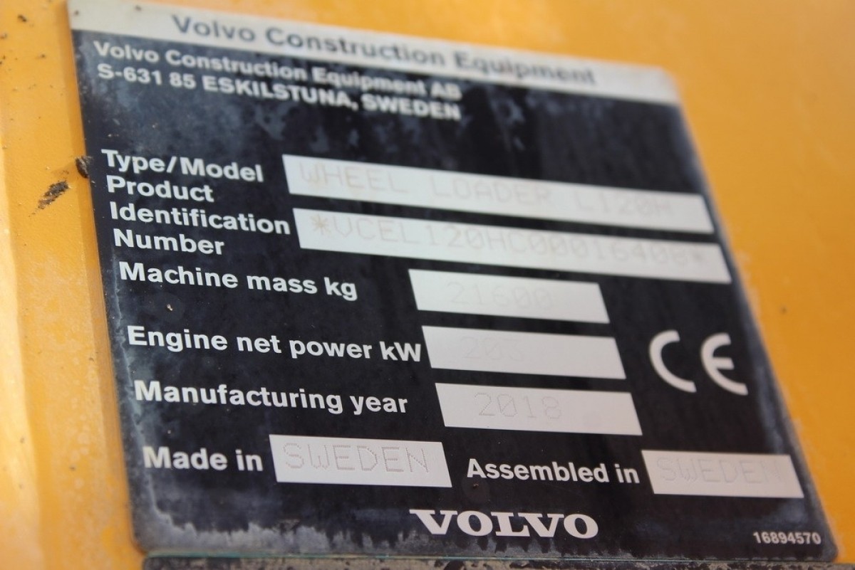 Volvo L120H Derékcsuklós rakodó / 2018 / 4200üó / Klíma / Lízing akár 20% -tól 0% áfával