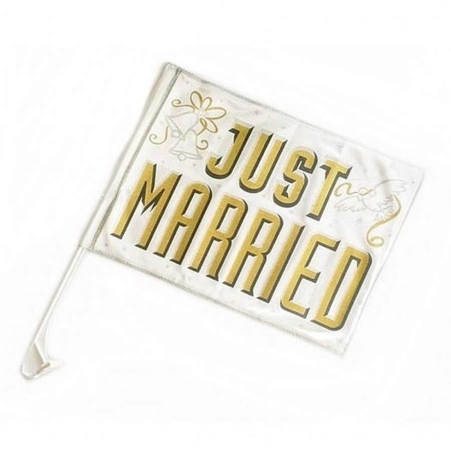 Esküvői zászló arany felírattal~JUST MARRIED -(*6db készleten)=Party kellék !!!