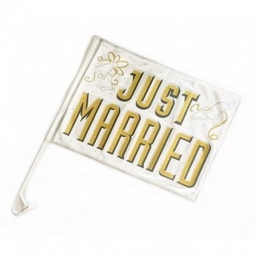Esküvői zászló arany felírattal ~ JUST MARRIED = Party kellék...