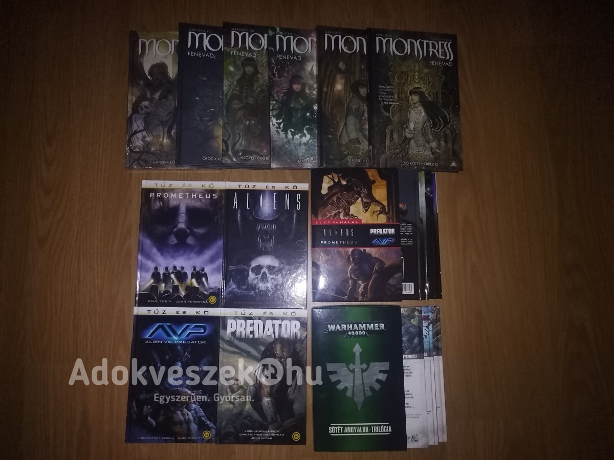Eladóak az alábbi megmaradt képregények Alien vs Predator teljes sorozat, Warhammer, Monstress 1-6 árak a leírásban.