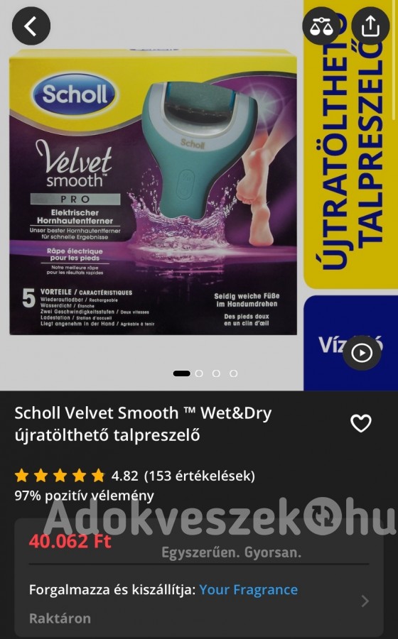 Scholl Velvet Smooth Wet&Dry elektromos talpreszelő 