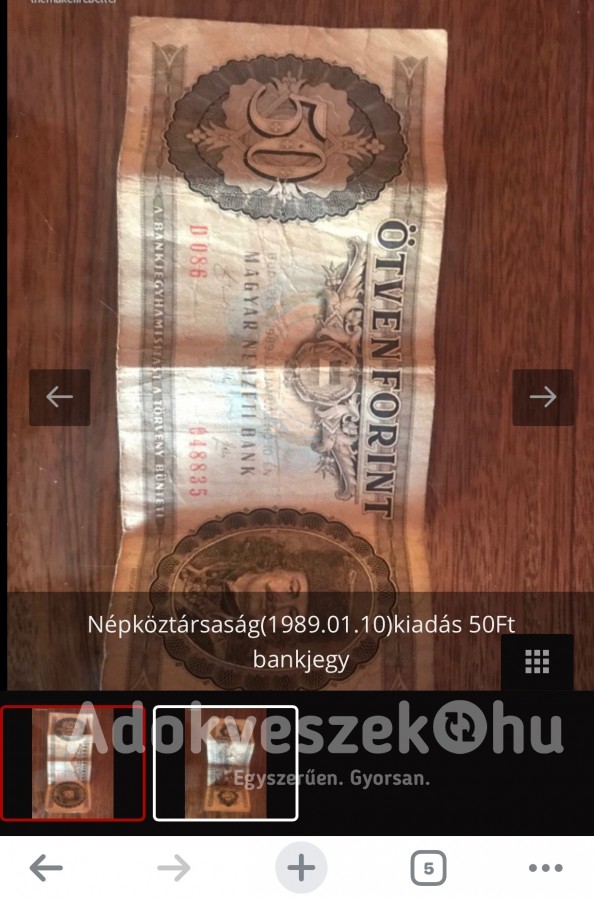 Népköztársaság(1989.01.10)kiadás 50Ft bankjegy