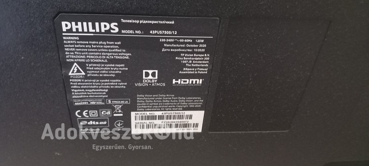Philips 43PUS7505/12 HDMI SMART 2020as gyartas