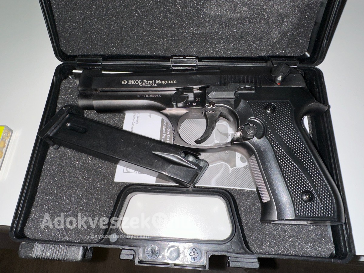 EKOL Firat Magnum 9 mm gáz,-riasztó fegyver, sosem használt! Tanúsítvány, doboz, használati, minden van!