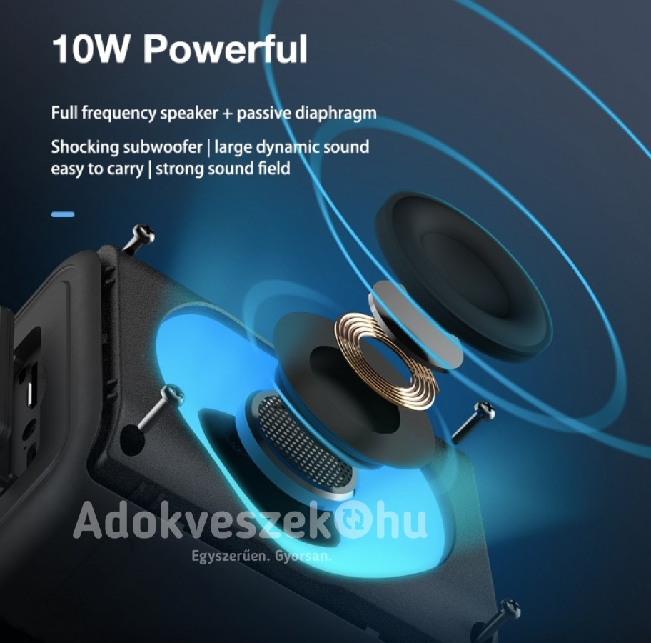 Új, AirAux® AA-WM2 10W TWS bluetooth V5.1 hangszóró ( 2000 mAh, RGB fény)-47%