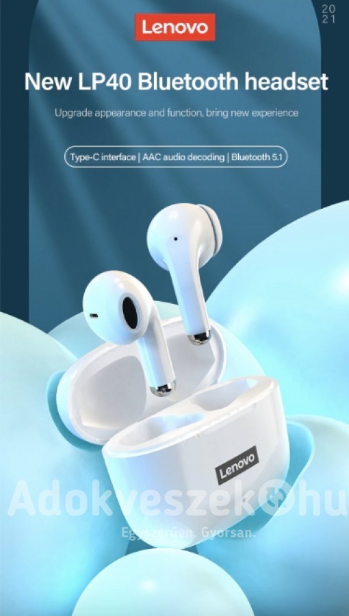 Új, LENOVO®  thinkplus LP40 Pro Bluetooth 5.1 fülhallgató töltőtokkal szuper áron!!