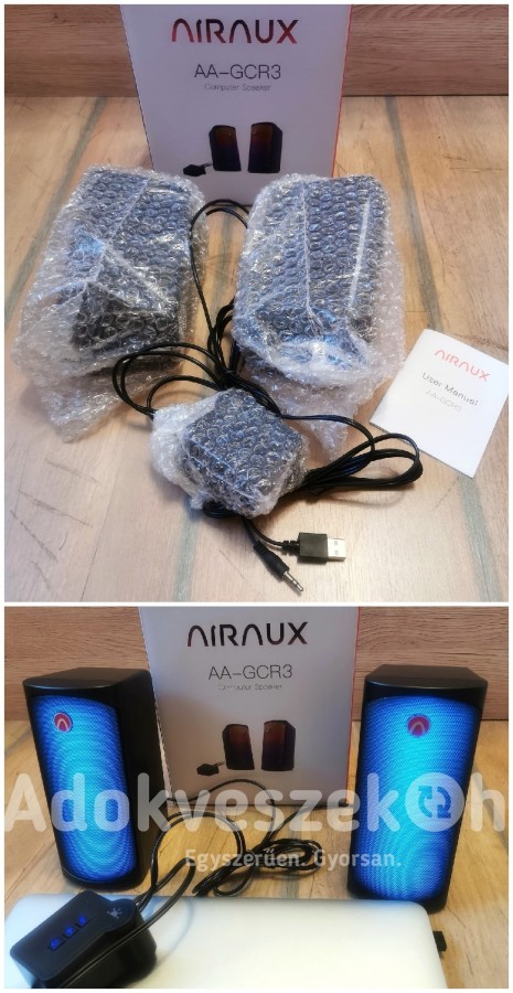 Új, AirAux® AA-GCR3 számítógép hangszóró RGB fény HiFi sztereó AUX bluetooth hangszóró jó áron!