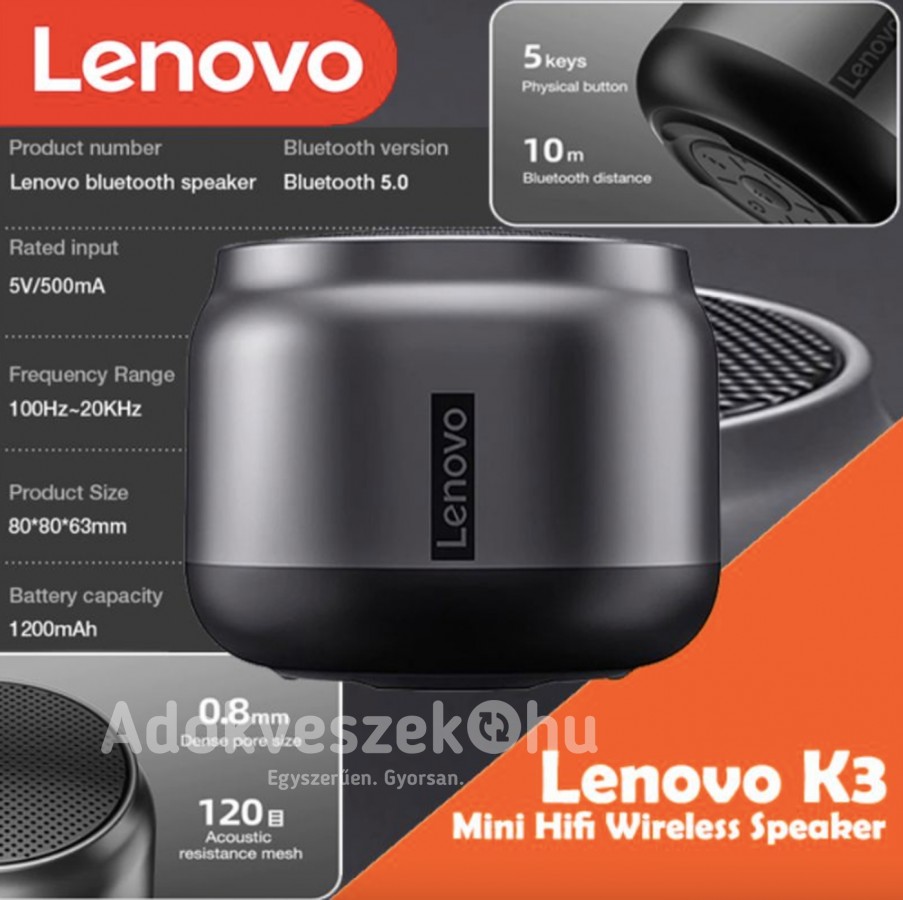 Új, Lenovo®K3  bluetooth 5.0 Hordozható Mini TWS  Hangszóró szuper áron!