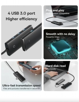 Új, Baseus® Lite Sorozat Hub 4 az 1-ben USB - 4x USB 3.0, 1m...