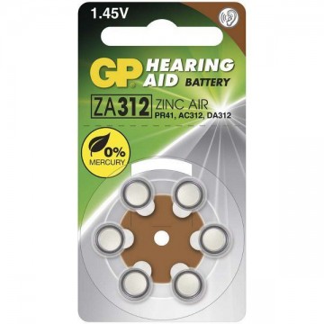Alkáli gombelem GP typ ZA312, hallókészülékbe, 6 db