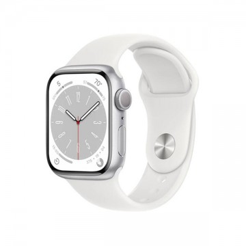 Apple Watch Series 8 GPS 41mm Silver Aluminium Case with White Sport...