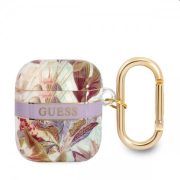 GUESS TPU Flower Print tok for Apple AirPods 1/2, purple