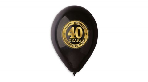30 cm-es fekete 40. születésnapra gumi léggömb - 100 db / csomag
