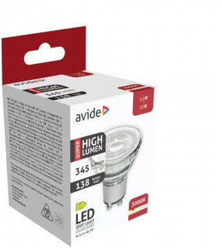 Avide LED Spot Alu+plastic 2.5W GU10 WW 3000K Super High Lumen