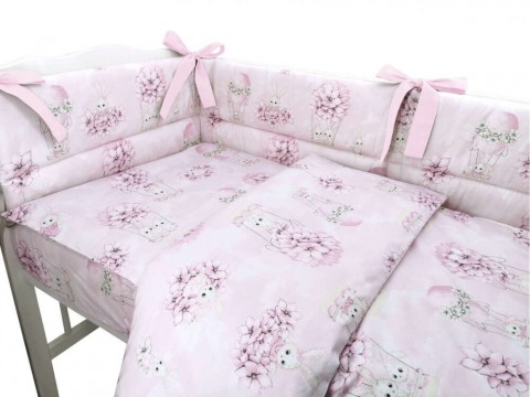 Baby Shop fejvédő kiságyba - rózsaszín virágos nyuszi