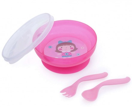 Canpol babies fedeles tányér kanállal és villával - rózsaszín