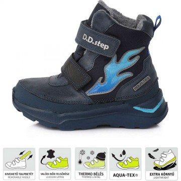 D.D.Step Lángcsóvás kék Aqua-tex bélelt cipő (Méret 33)
