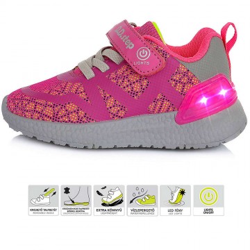D.D.Step Pink-sárga LED fényű sportcipő (Méret 34)