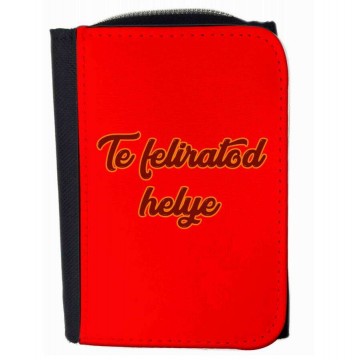 Egyedi feliratos uniszex pénztárca (12x8,5 cm), fekete-piros