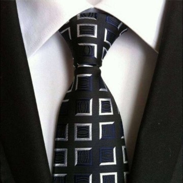 Fekete-kék kockás selyemhatású nyakkendő