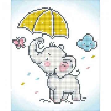 gyémántfestő kép, kiselefánt esernyővel