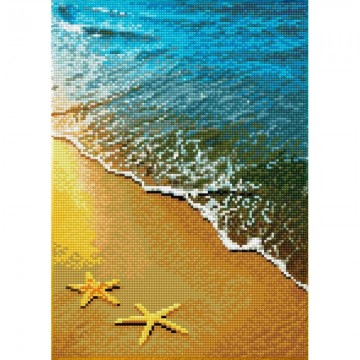 gyémántfestő kép, tengerpart tengericsillagokkal
