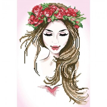 gyémántfestő kép, virágkoszorús lány