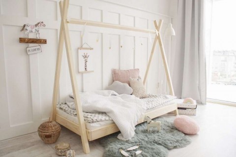 Házikó ágy - Tipi gyerekágy leesésgátló nélkül szürke 190x90