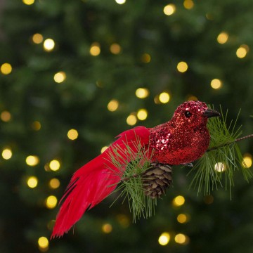 Karácsonyi dísz - csipeszes - glitteres madár - piros - 2 db /...