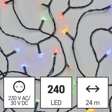Karácsonyi kültéri LED fényfüzér, színes 24m+5m, időzítővel