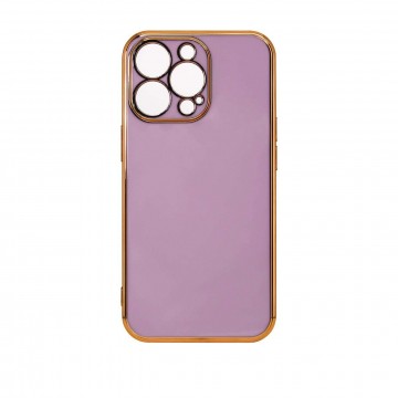 Lighting Color tok iPhone 13 Pro lila zselés borítás arany kerettel