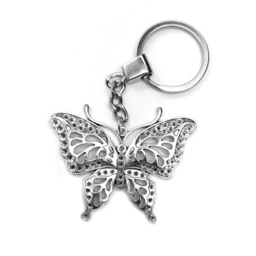 Nagy pillangós kulcstartó, ezüst színben