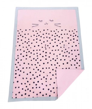 Nyuszi mintás rózsaszín pöttyös gyerek takaró - 120x150 cm