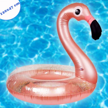 Óriás flamingó formájú, flitteres úszógumi / 120 cm