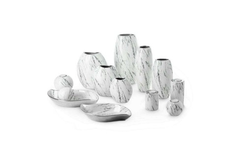 Sana 01 kerámia váza márványos mintával Fehér/ezüst 19x12x35 cm
