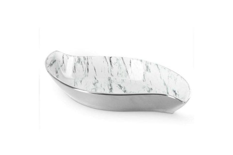 Sana 02 csónak alakú tál márványos mintával Fehér/ezüst...