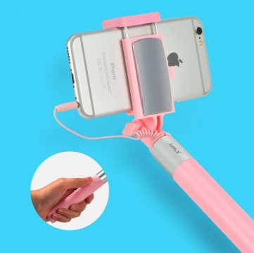 Selfie bot, 3,5mm jack kábeles, tükörrel, rózsaszín, Joway...